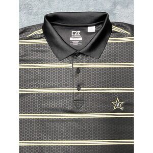 Cutter Buck Golf Polo Vanderbilt University Men's L Black Gold Striped Wicking